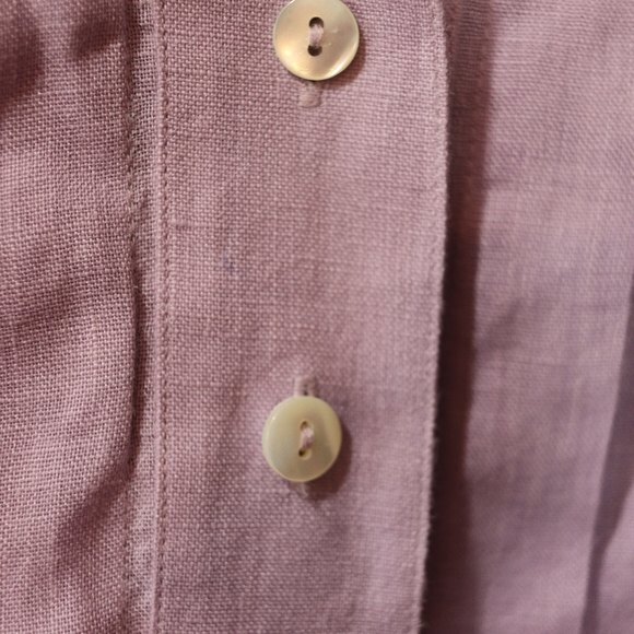 Anne Klein Lavender Button Down Pleated Long Sleeve Feminine Top 100% Linen 10 - Picture 6 of 13